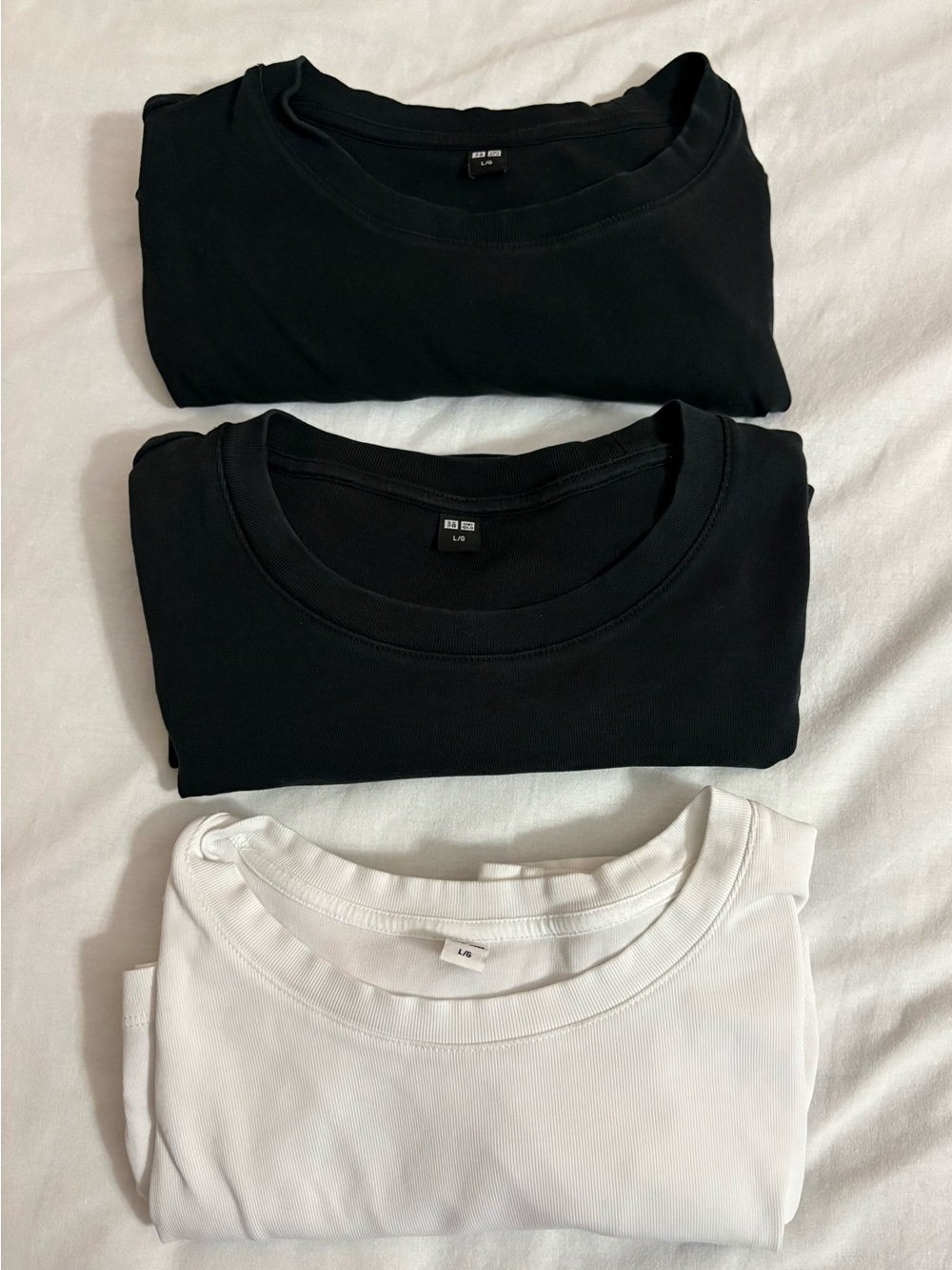 3 for 1! UNIQLO Women's Mini Crew Neck T-Shirts - Black & White